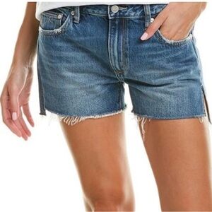 Lovers + Friends Revolve Blue Jean Shorts with Distressed Raw-Edge Hem (size 26)